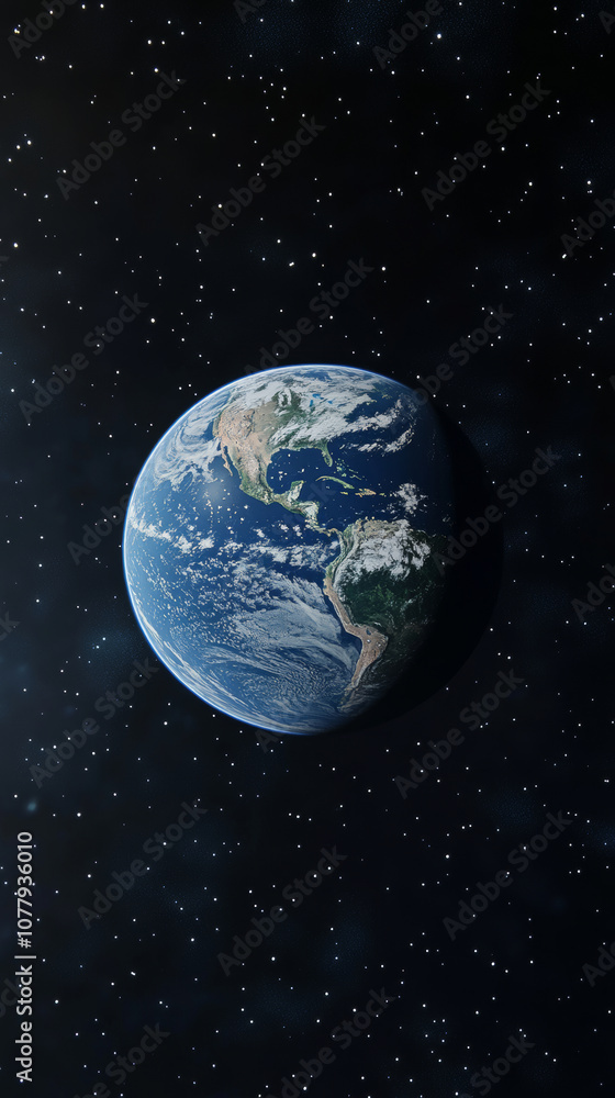 Obraz premium 3D planet earth in space universe with shiny star dark blue technology science background with copy space. astronomy starry sky shimmering glow wallpaper