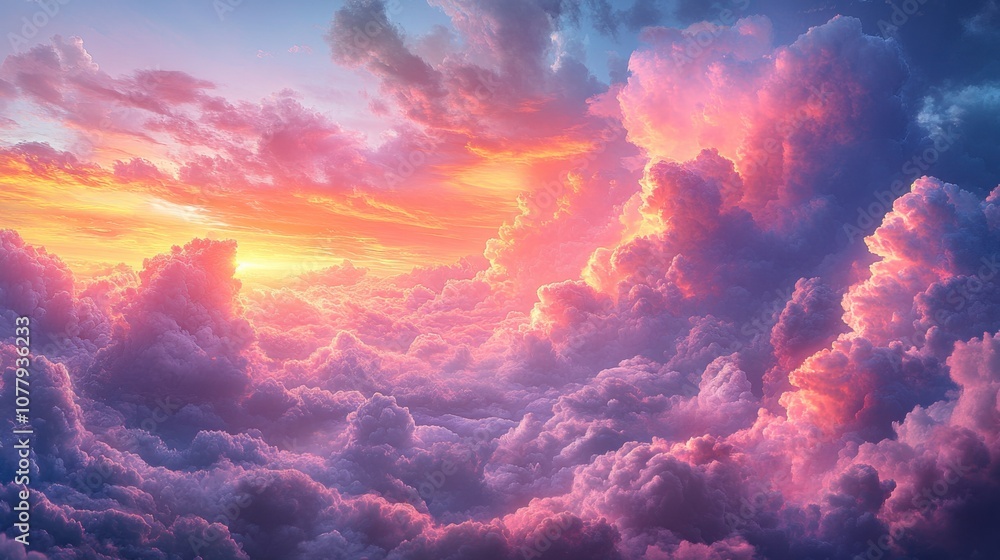 Serene sunset sky with pink and purple clouds offering a peaceful and dreamy ambiance Serene sunset sky with pink and purple clouds offering a peaceful and dreamy ambiance