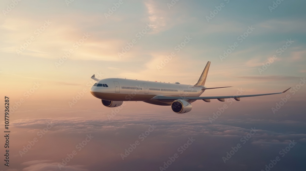 Airplane Soaring Through the Sunset Clouds Airplane Soaring Through the Sunset Clouds