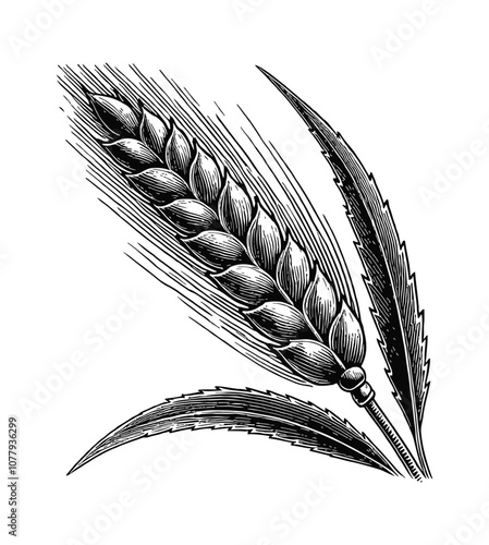 wheat stalk engraving black and white outline