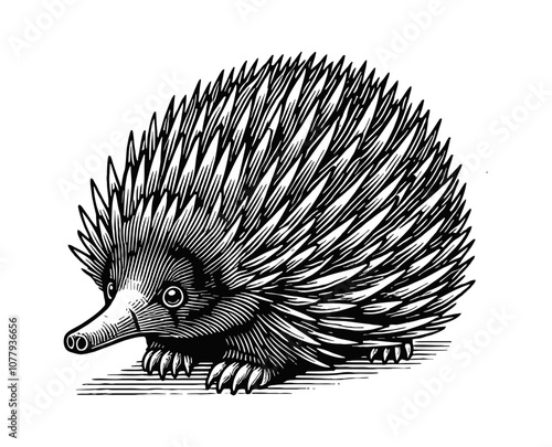 echidna engraving black and white outline