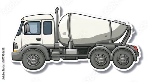 Cartoon Illustration of a White Cement Mixer Truck