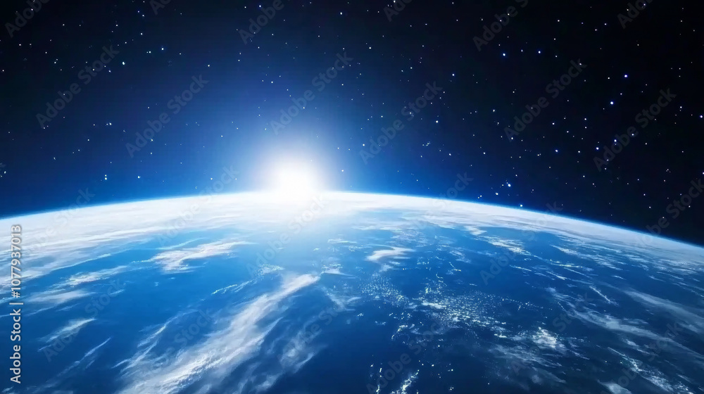 3D planet earth sunrise in space universe with shiny star white blue technology science background with copy space. astronomy starry sky shimmering glow wallpaper 3D planet earth sunrise in space universe with shiny star white blue technology science background with copy space. astronomy starry sky shimmering glow wallpaper