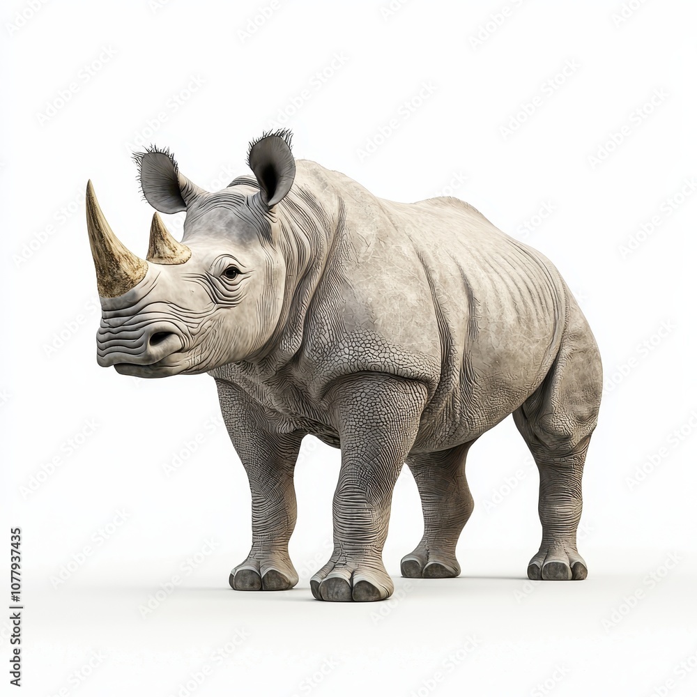 Realistic Rhino Illustration on White Background Realistic Rhino Illustration on White Background