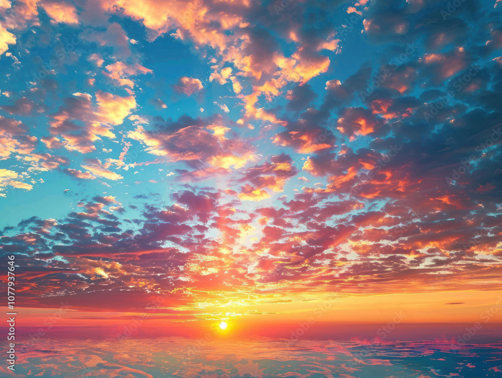 The sun rising over the horizon, creating a breathtaking view of the sky painted in brilliant colors. The sun rising over the horizon, creating a breathtaking view of the sky painted in brilliant colors.