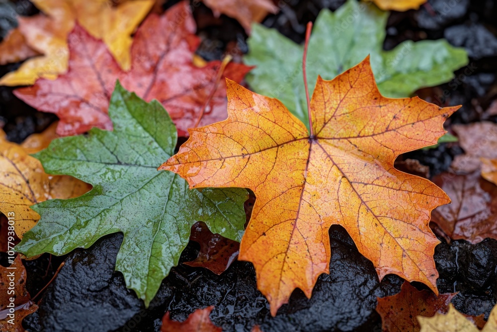 Autumn Maple Leaves Fall Foliage Nature Background Wet Leaves Colorful Seasonal Autumn Maple Leaves Fall Foliage Nature Background Wet Leaves Colorful Seasonal