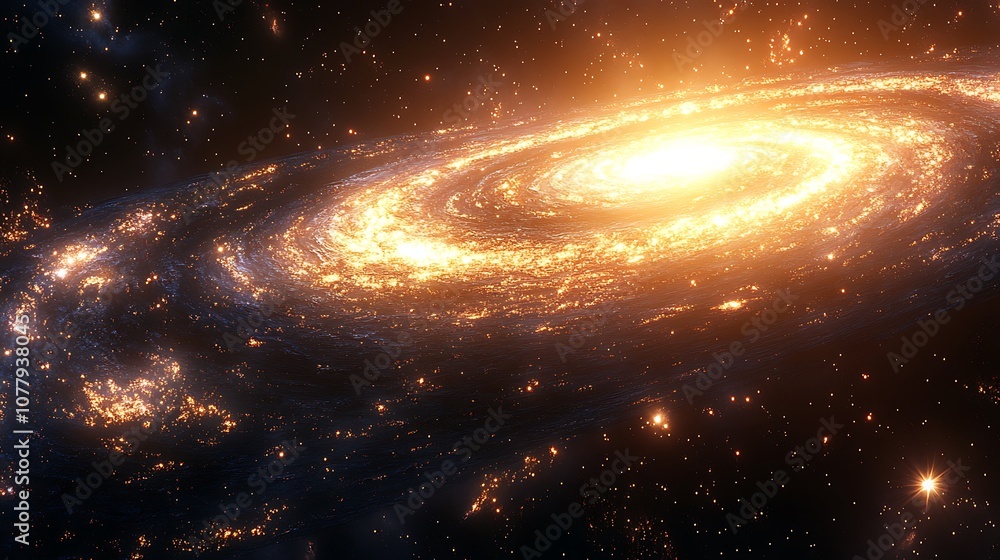 A stunning view of a spiral galaxy with a bright core and swirling arms of stars and gas. A stunning view of a spiral galaxy with a bright core and swirling arms of stars and gas.