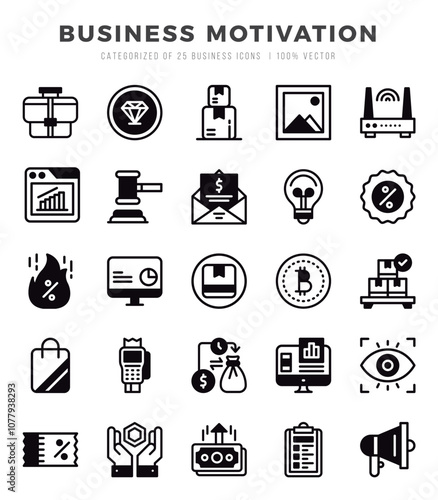 Set of Business Motivation Icons Lineal Filled icons collection.
