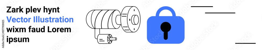 Blue padlock and grayscale motor components representing digital security and industrial safety. Ideal for cybersecurity, industrial automation, data protection, technical brochures, hardware Blue padlock and grayscale motor components representing digital security and industrial safety. Ideal for cybersecurity, industrial automation, data protection, technical brochures, hardware