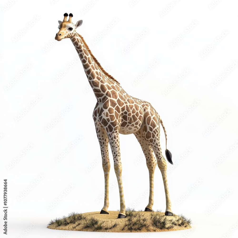 Naklejka premium Tall Giraffe Standing on Grassland