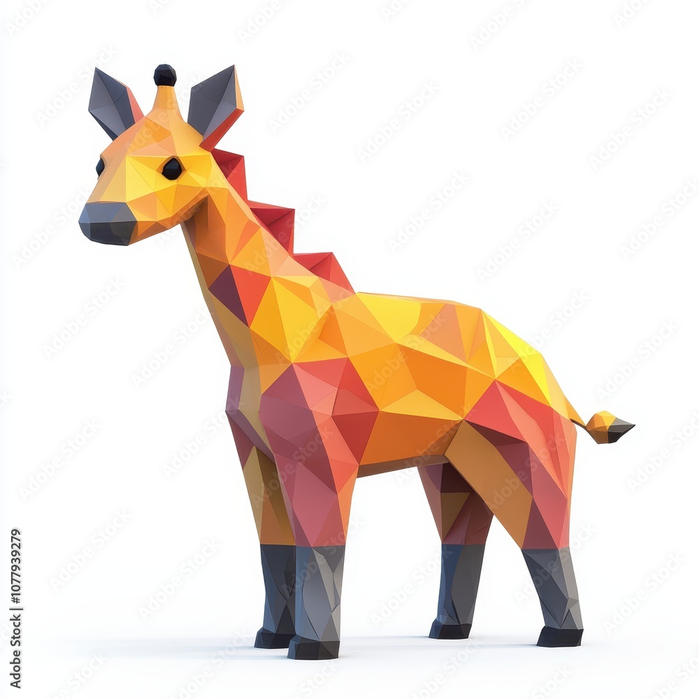 Obraz premium Colorful Polygonal Giraffe Model in 3D Design