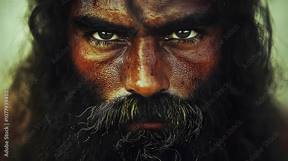 Close Up Portrait of a Man with a Long Beard and Intense Eyes - Realistic Image Close Up Portrait of a Man with a Long Beard and Intense Eyes - Realistic Image