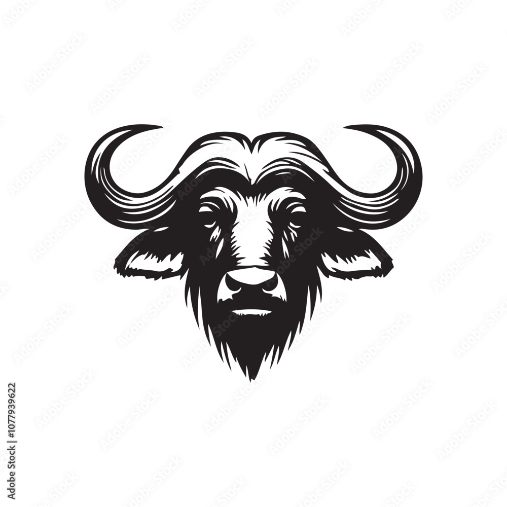 Obraz premium Buffalo Flat Icon, buffalo silhouette black vector art illustration, illustration logo of minimalist outline of a buffalo