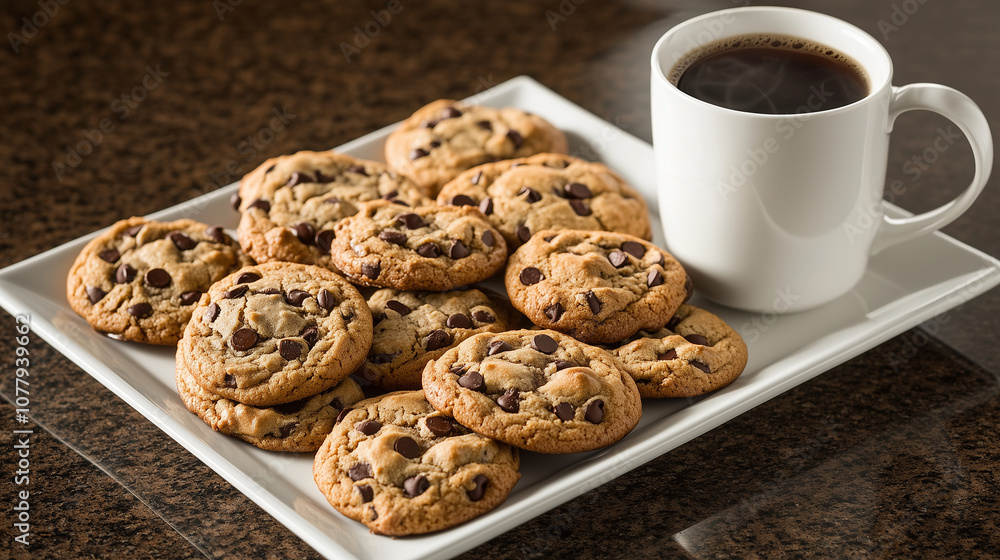 Lots of chocolate chip cookies and coffee.