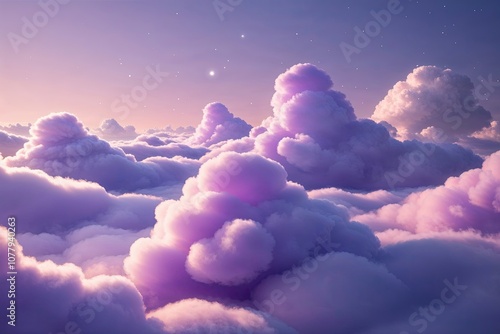 Luminous Lavender Soft Clouds 3D Render for Tranquil Dreamscape Art photo