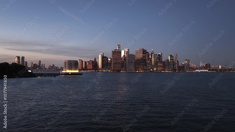 Aerial view of the Manhattan Financial District at dusk Aerial view of the Manhattan Financial District at dusk