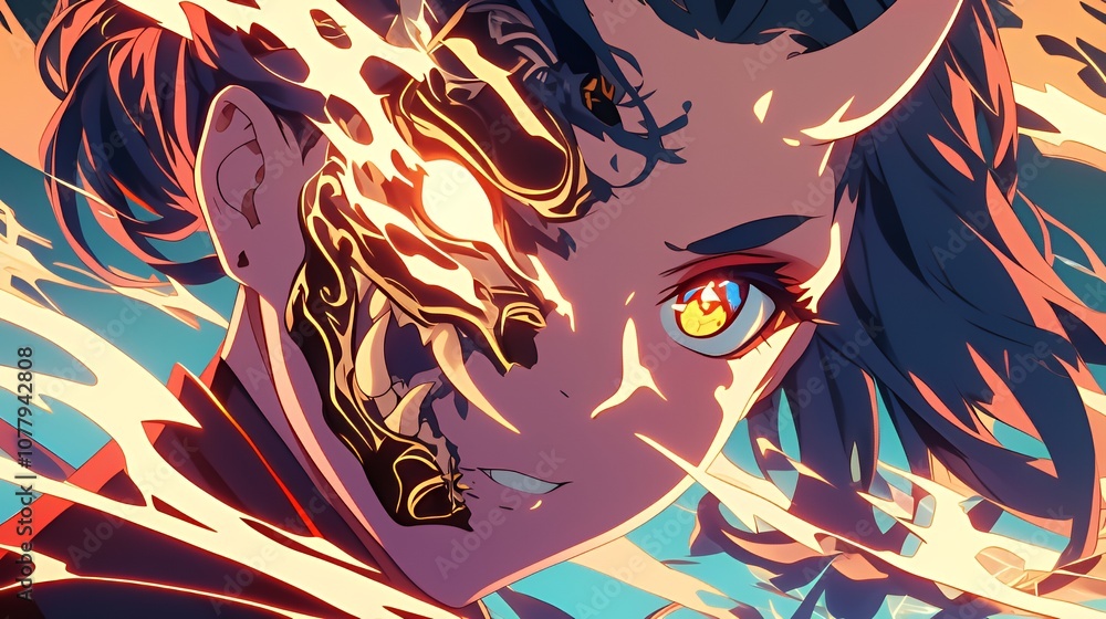 Naklejka premium Fiery Demon Girl Illustration