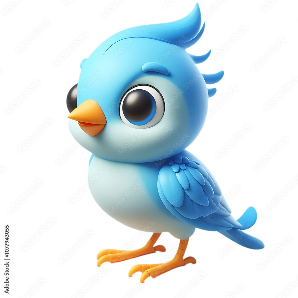 Fototapeta premium A cute, cartoon-style bluebird with big eyes and a bright yellow beak.