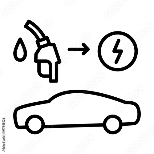 Car icon switching from gasoline to electricity fuel.