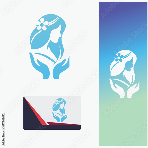 A supportive logo design featuring a woman encompassed by hands. photo