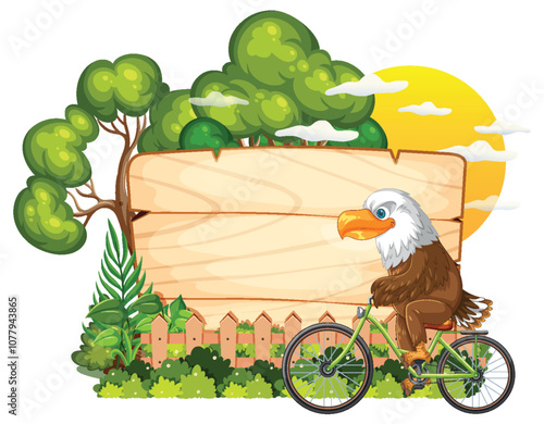 Eagle Riding Bicycle in Nature Scene photo