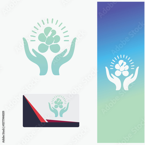 A supportive logo design featuring a woman encompassed by hands. photo