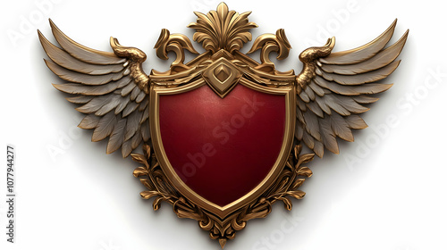 Gold Winged Shield With Red Center 3D Illustration