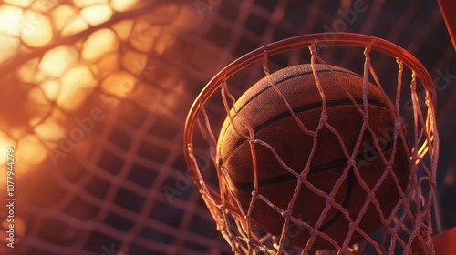 Basketball Hoop with Ball in the Net, close up