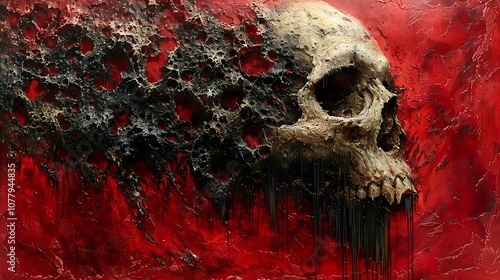 The Decaying Skull: A Dark and Surreal Abstract Painting