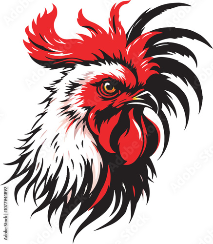 illustration of an angry feathered head red rooster vecotor logo