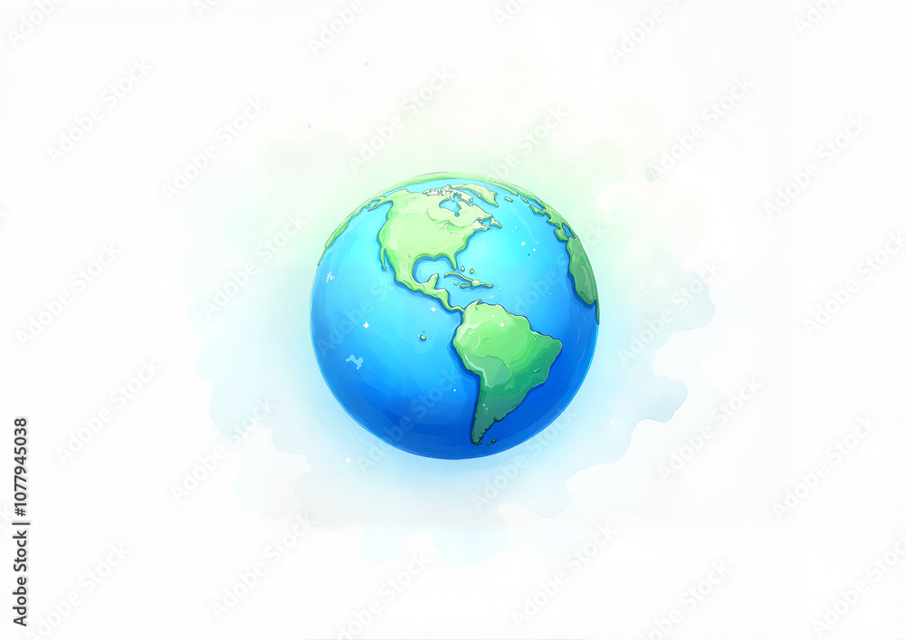 Fototapeta premium Soft blue and green Earth on cloudy white background