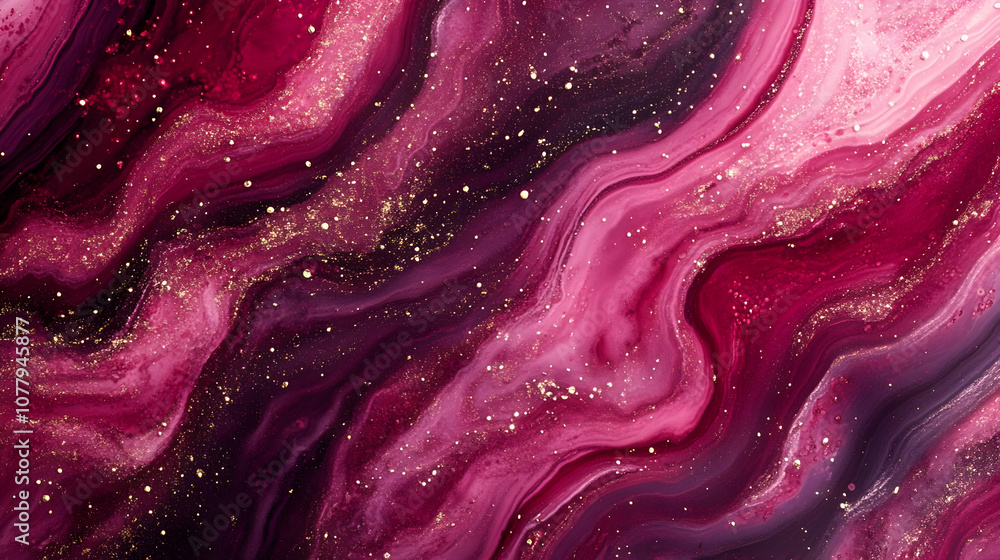 Obraz premium Abstract Purple and Pink Swirls with Gold Glitter - Abstract Background