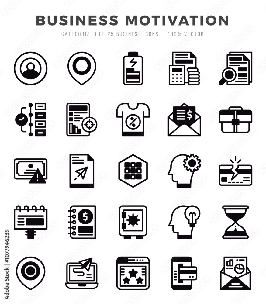 Set of Business Motivation Icons. Simple Lineal Filled art style icons pack. Set of Business Motivation Icons. Simple Lineal Filled art style icons pack.