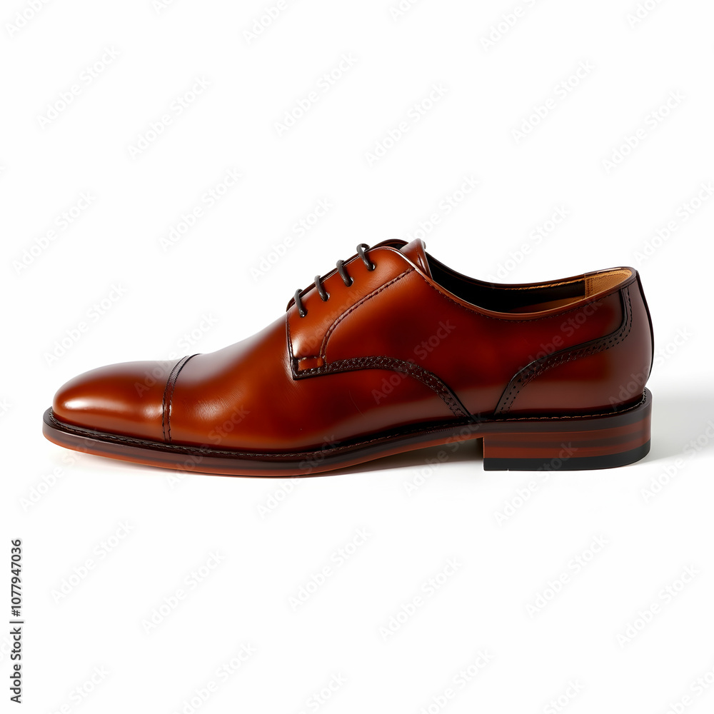 Elegant brown leather men's shoes placed on white background Elegant brown leather men's shoes placed on white background