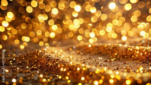 Dynamic Blurred Background of Gold Sequins Sparkling with Blinking Lights in Defocus, Fashion Luxury Fabric Glitter for a Festive Christmas Holiday Concept, Abstract Shining Texture