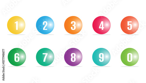 Balls with numbers collection. set of round 1-9 numbers. ball number font icon. number for infographic and presentation. numbers on colorful rounded background