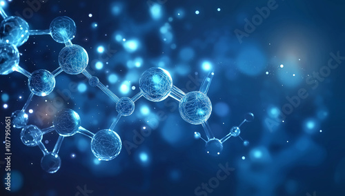 Abstract Molecular Structure with Glowing Blue Particles in a Scientific Visualization