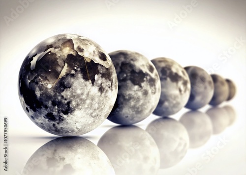 Elegant Moon Phases Graphic Design Representing Different Lunar Stages Isolated on a Clean White Background for Educational and Artistic Purposes in Modern Digital Art