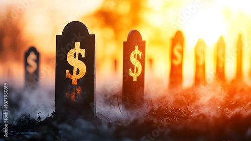 Dollar Tombstones in a Foggy Cemetery