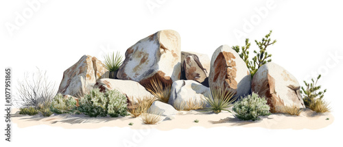 Massive Desert Boulders with Dry Bushes