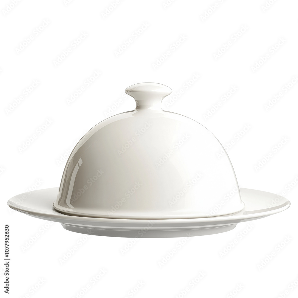 White Serving Cloche Over Empty Plate White Serving Cloche Over Empty Plate