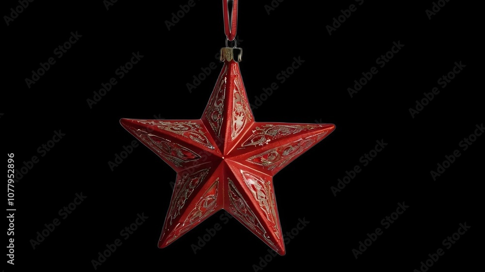 red christmas star xmas tree ornament decoration on black background red christmas star xmas tree ornament decoration on black background