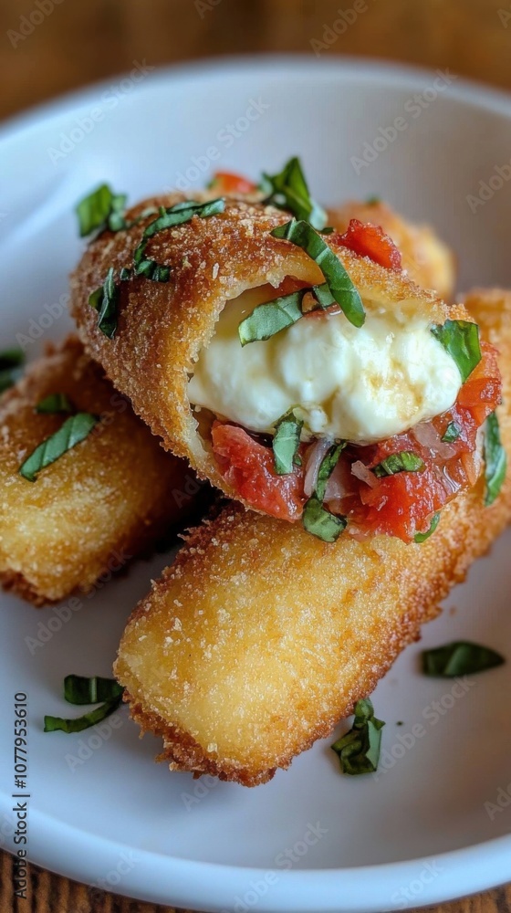 Closeup of fiori di zucca stuffed with mozzarella and fresh herbs for spring appetizers Closeup of fiori di zucca stuffed with mozzarella and fresh herbs for spring appetizers