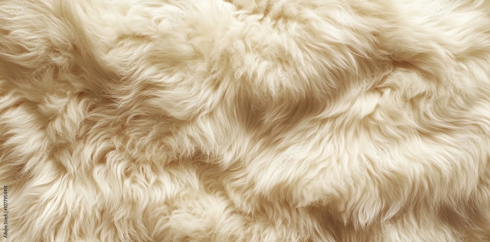 Close-up of a soft, white sheepskin rug. Close-up of a soft, white sheepskin rug.