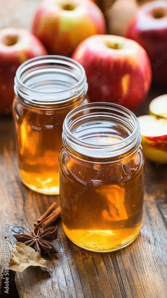 Enjoying homemade apple cider in cozy mason jars, surrounded by autumn apples and warming spices Enjoying homemade apple cider in cozy mason jars, surrounded by autumn apples and warming spices