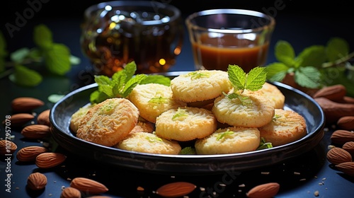 Traditional  eid sweets. Maamoul cookies with dates and coffee   photo