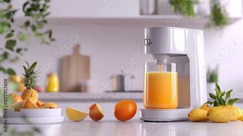 Fresh juice maker with automated extraction process in smart kitchen, revolutionizing food tech in daily life. photo