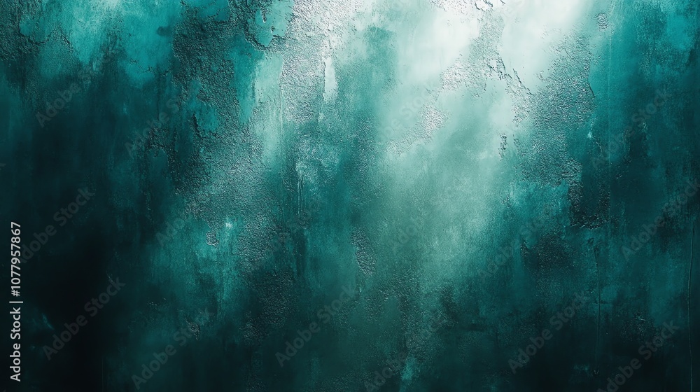 Obraz premium Abstract teal and white textured background with light in the upper right corner.