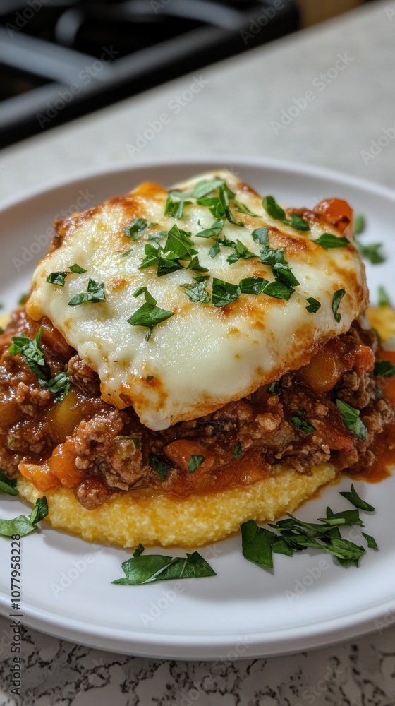 Delicious comfort food: polenta bowl with hearty ragu topping for cozy autumn meals Delicious comfort food: polenta bowl with hearty ragu topping for cozy autumn meals