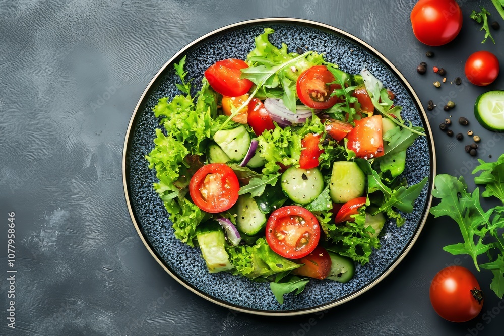 Closeup of a nutritious vegan salad on a plate at a restaurant table, perfect for healthy dining Closeup of a nutritious vegan salad on a plate at a restaurant table, perfect for healthy dining